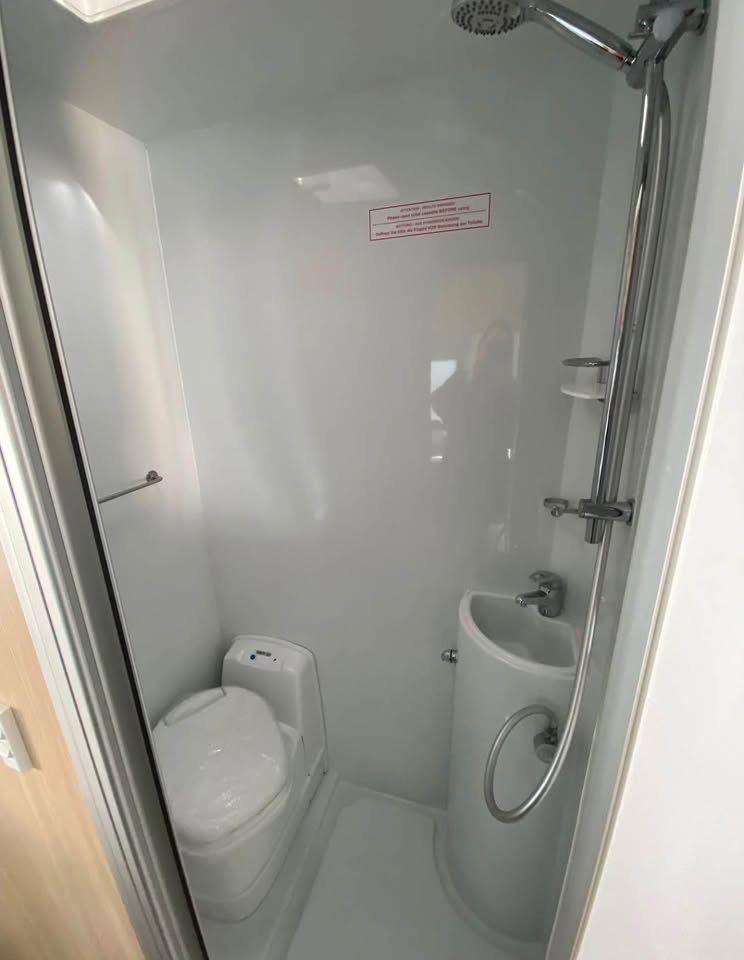 Six berth motorhome bathroom with shower and toilet