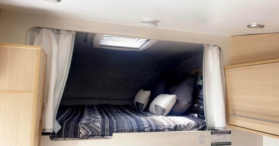 Six berth motorhome overhead bunk made up