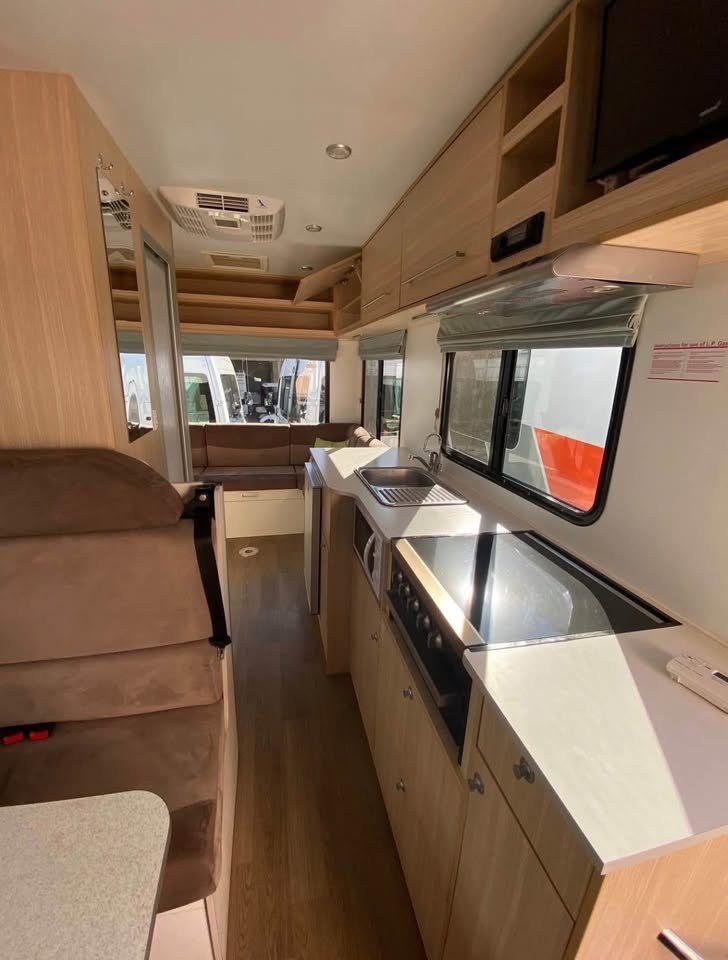 Six berth motorhome kitchen and bench